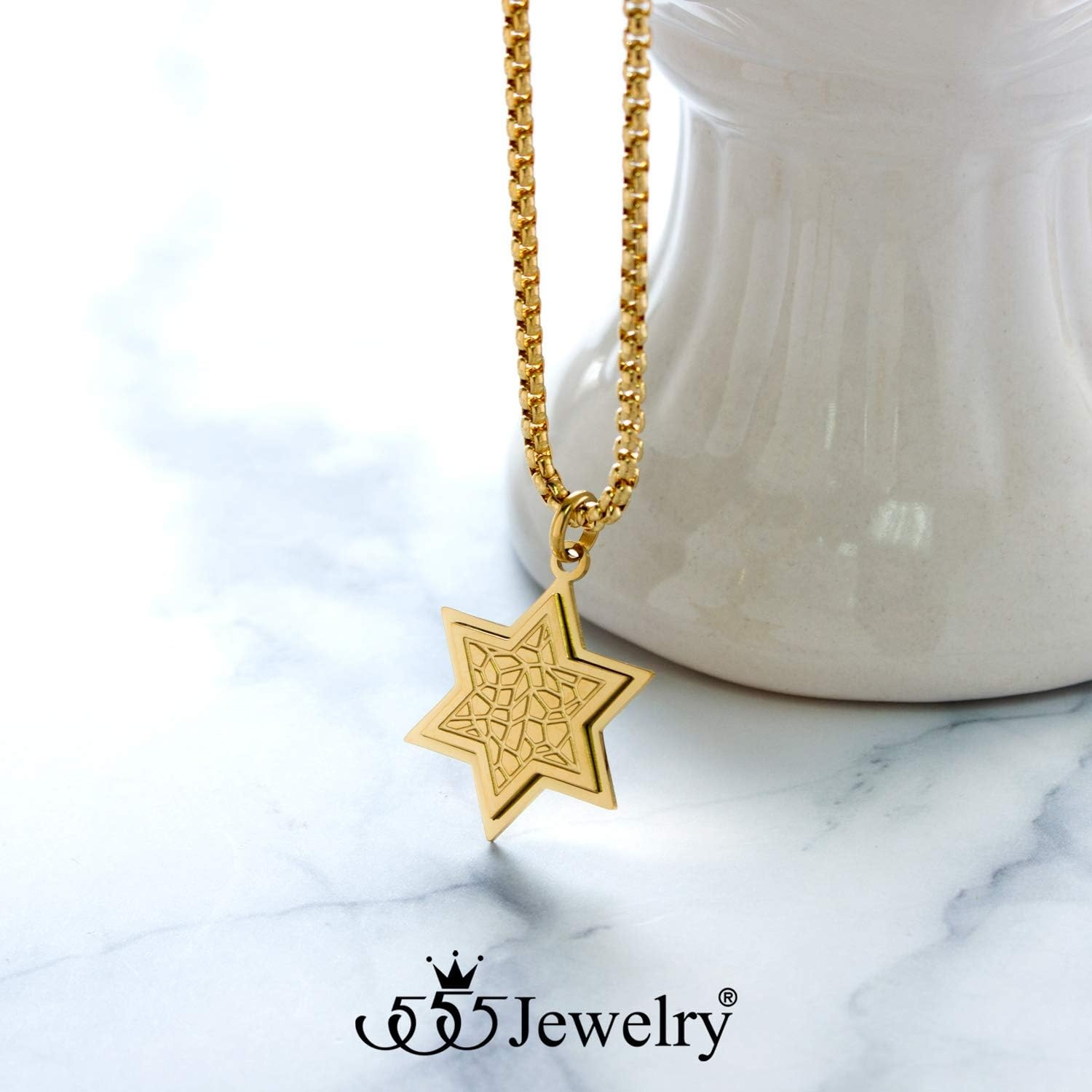 image:image555Jewelry Stainless Steel Patterned Star of David Necklace for Men amp Women 1624 Inch Box ChainGold