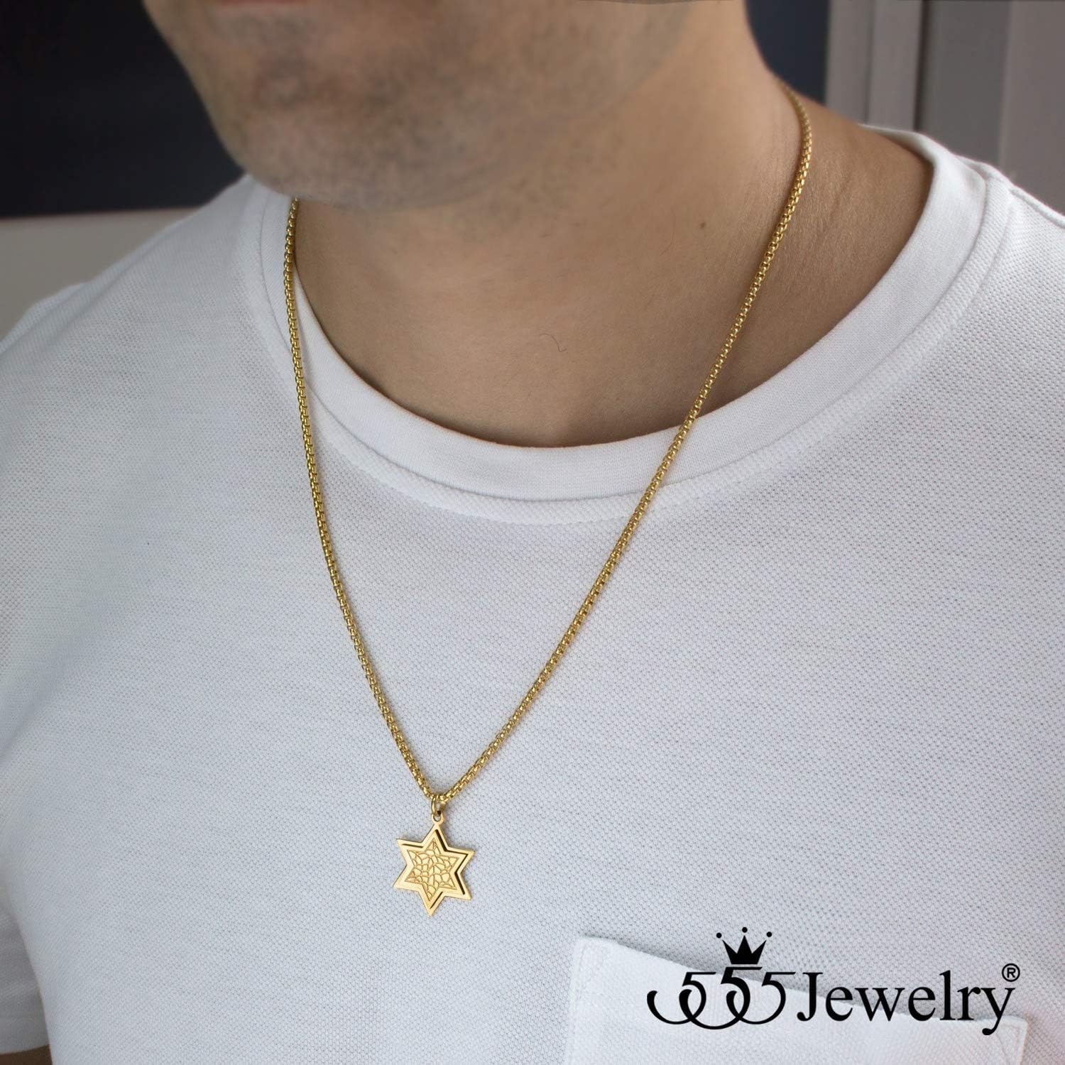 image:image555Jewelry Stainless Steel Patterned Star of David Necklace for Men amp Women 1624 Inch Box ChainGold