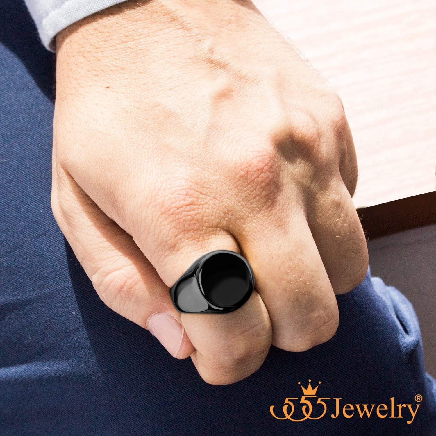 image:image555Jewelry Stainless Steel Solid Plain High Polish Round Signet Ring for MenBlack