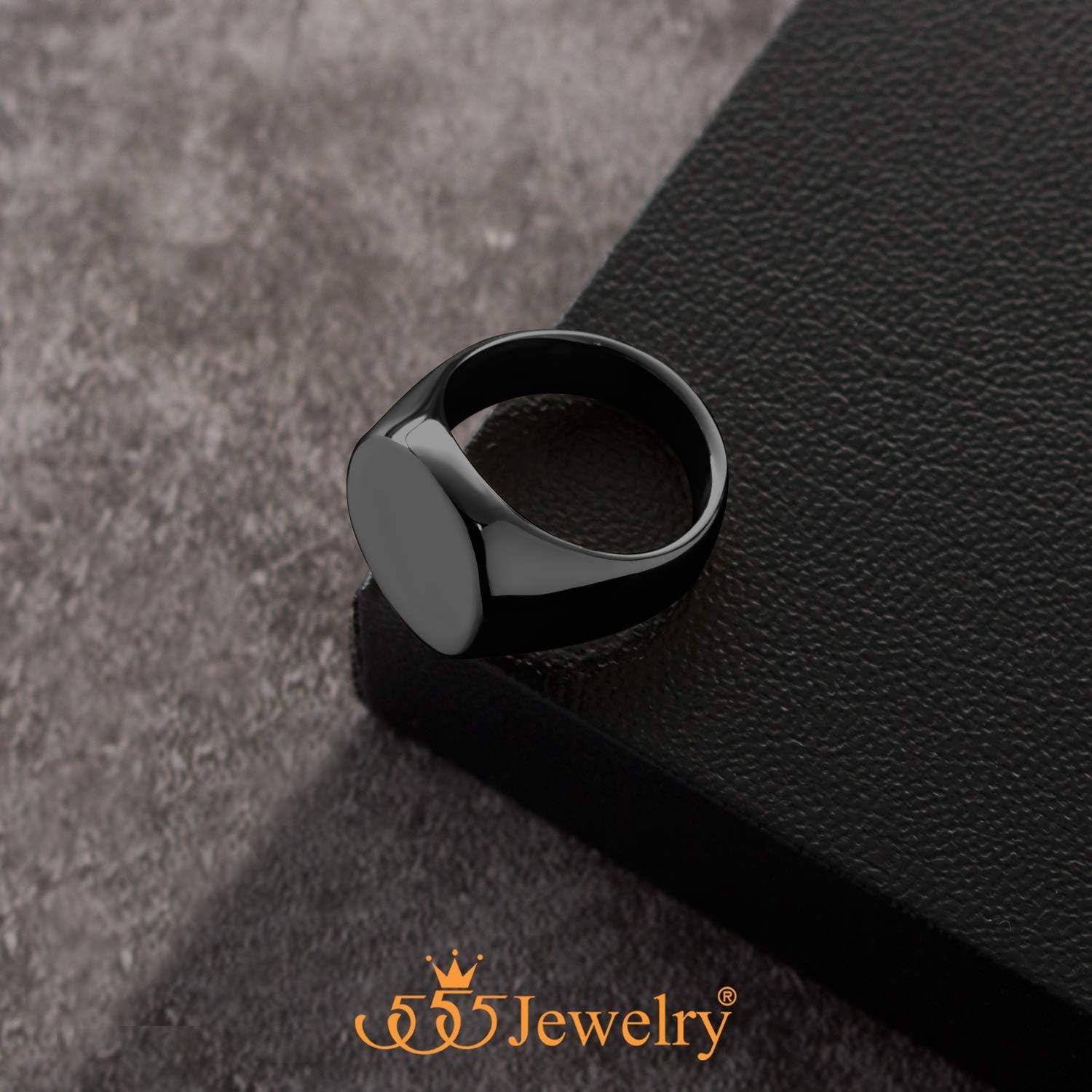 image:image555Jewelry Stainless Steel Solid Plain High Polish Round Signet Ring for MenBlack