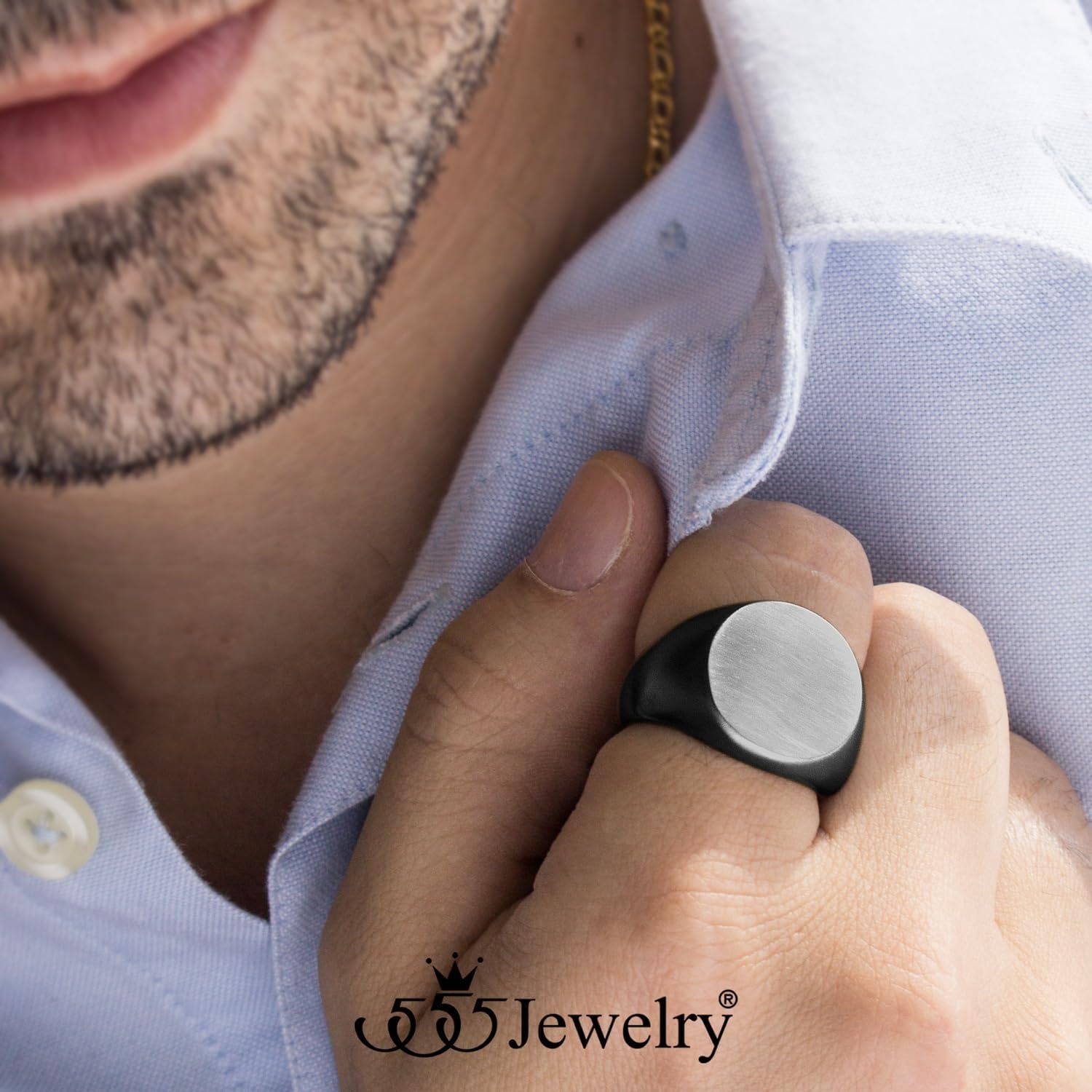 image:image555Jewelry Stainless Steel Solid Plain High Polish Round Signet Ring for MenBlack Matt