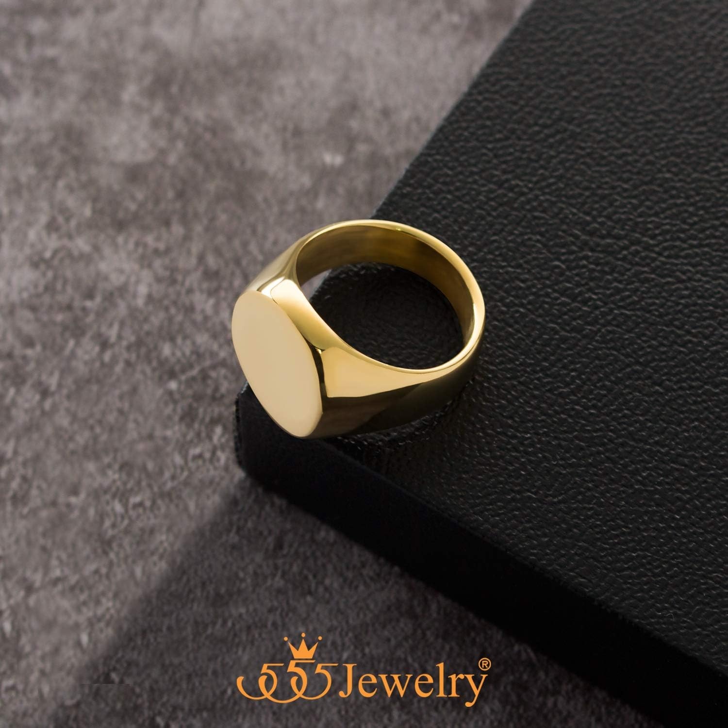 image:image555Jewelry Stainless Steel Solid Plain High Polish Round Signet Ring for MenGold