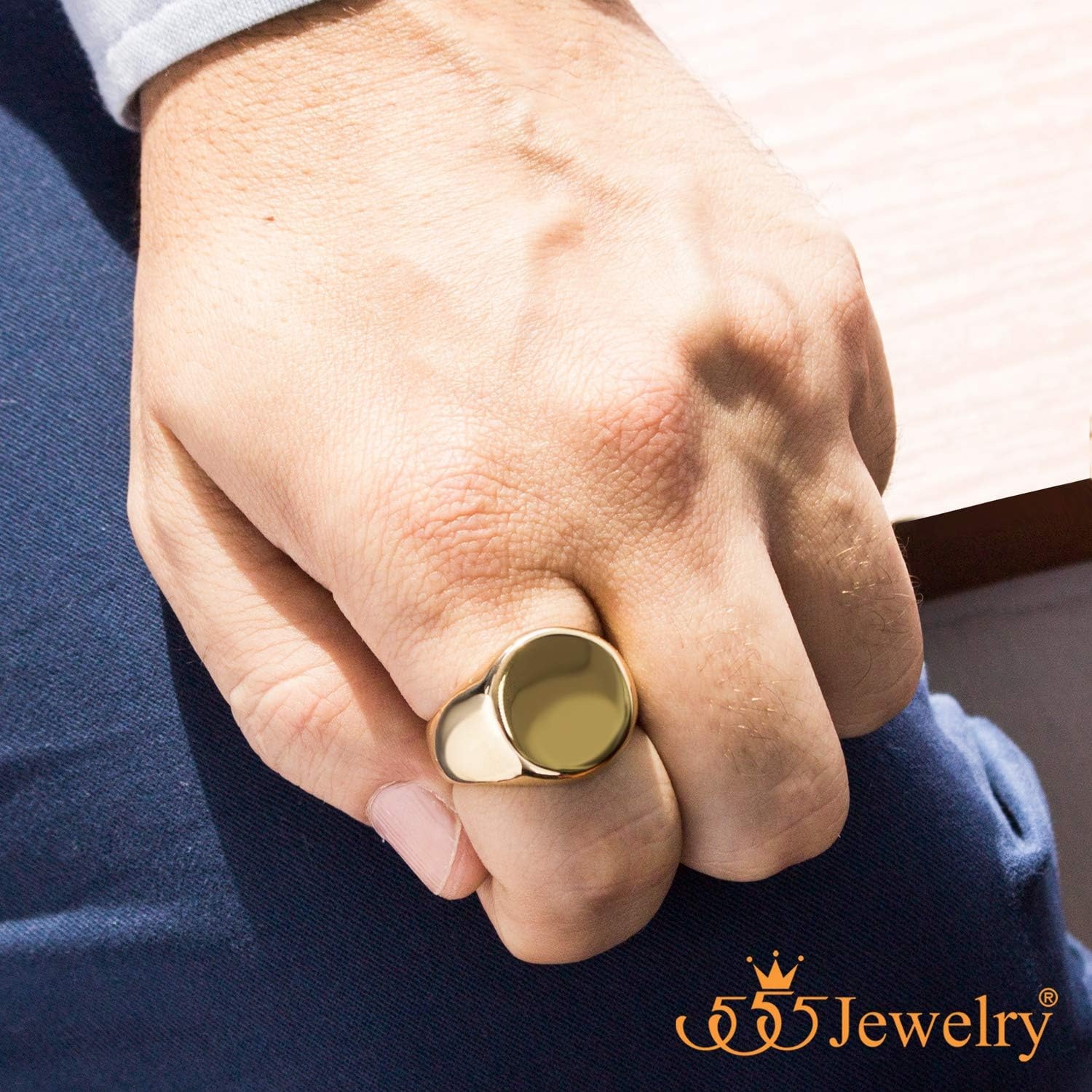 image:image555Jewelry Stainless Steel Solid Plain High Polish Round Signet Ring for MenGold