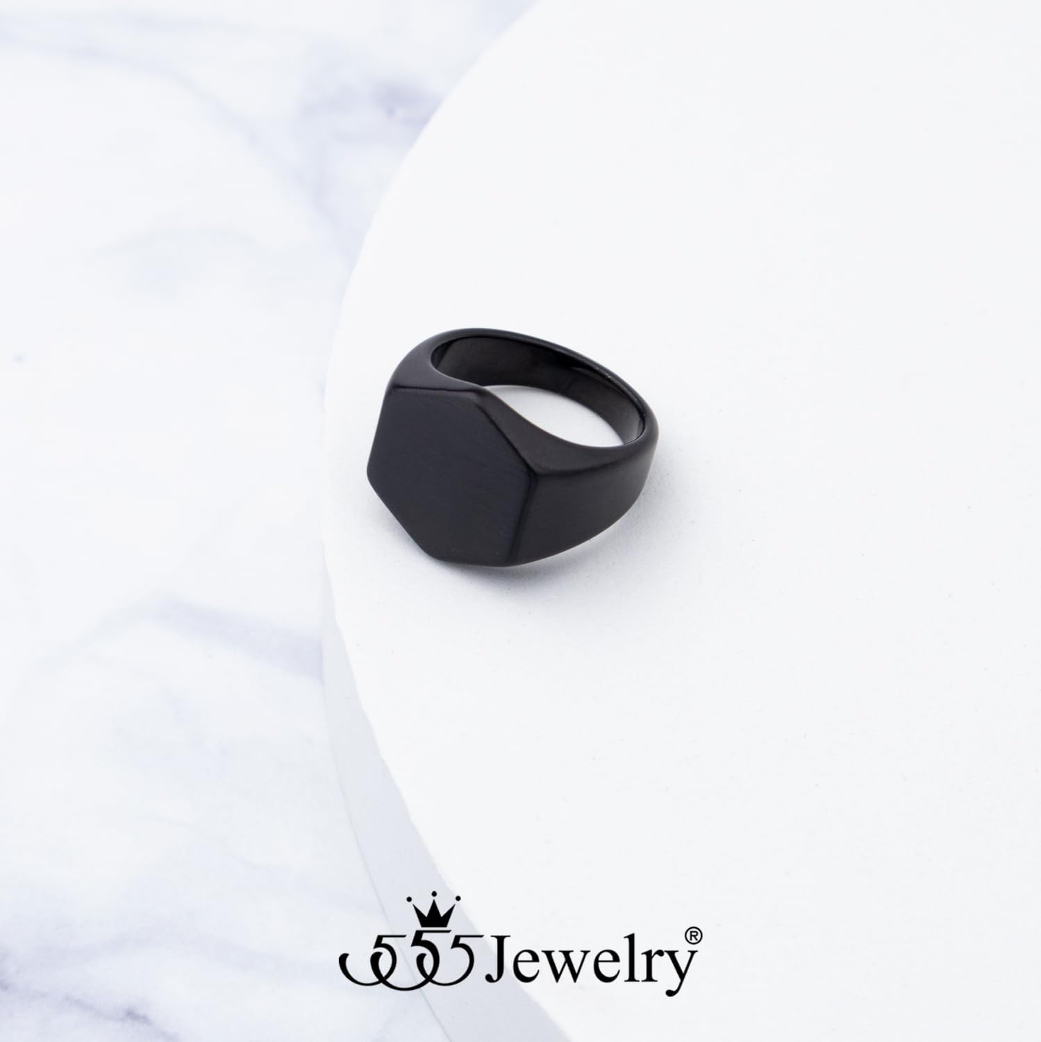 image:image555Jewelry Stainless Steel Solid Plain High Polish Round Signet Ring for MenHexagon Black