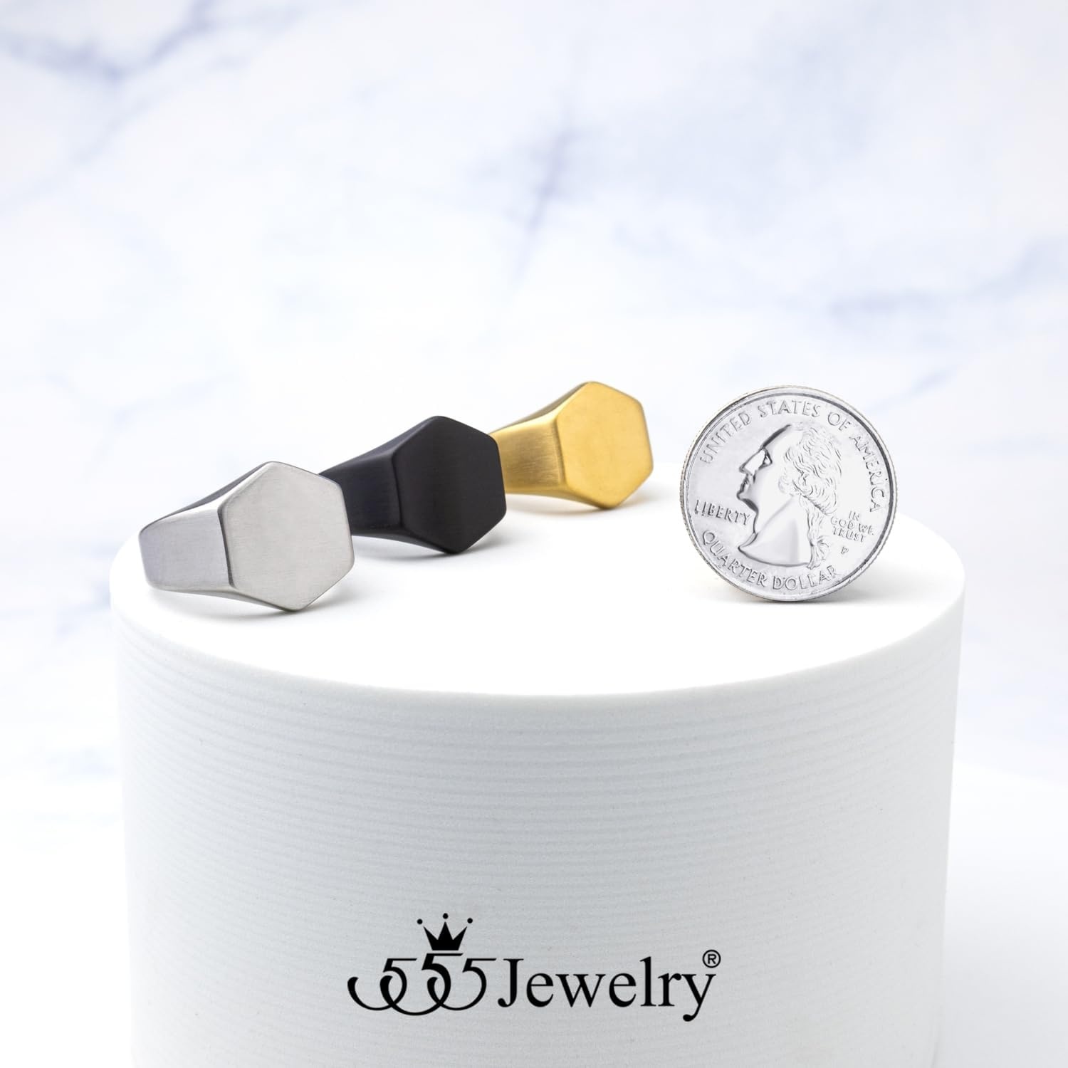 image:image555Jewelry Stainless Steel Solid Plain High Polish Round Signet Ring for MenHexagon Black
