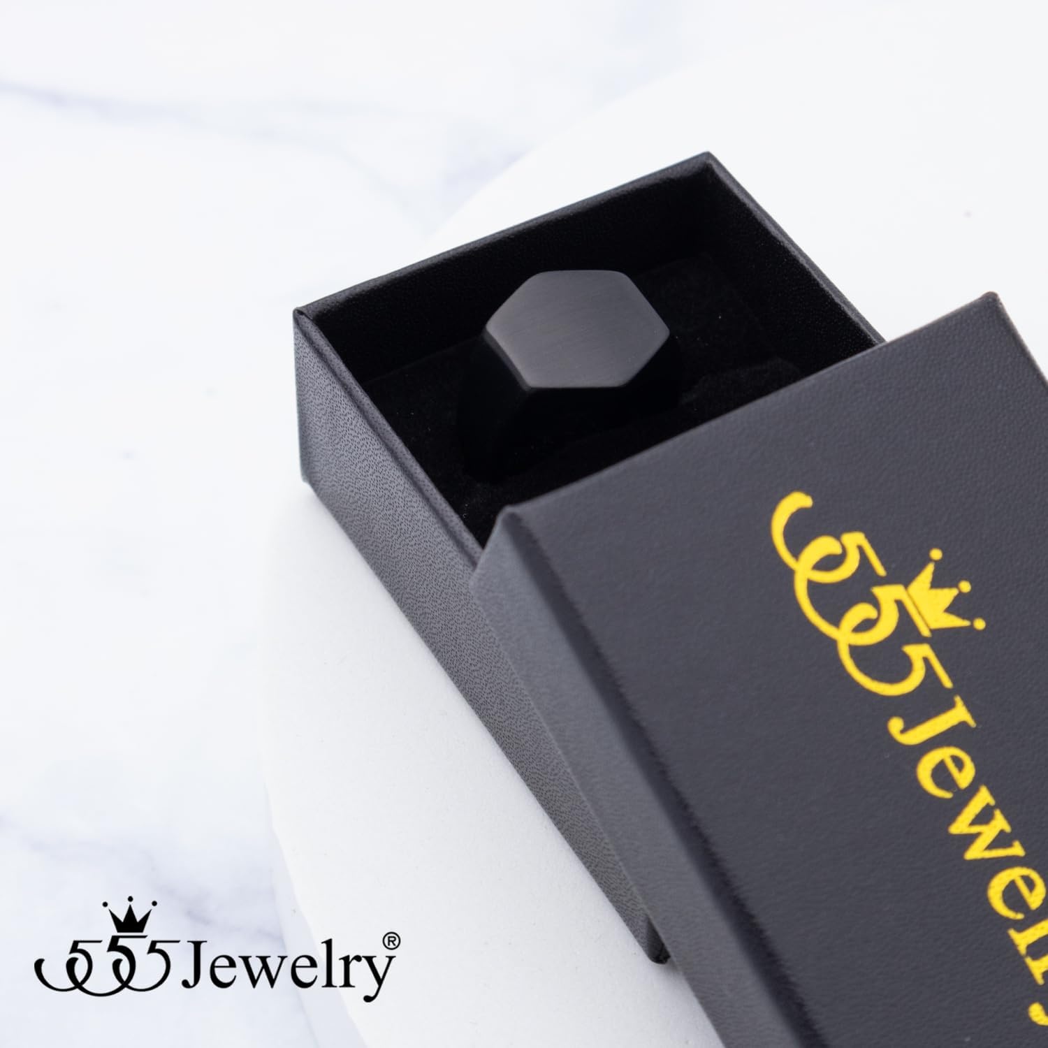 image:image555Jewelry Stainless Steel Solid Plain High Polish Round Signet Ring for MenHexagon Black