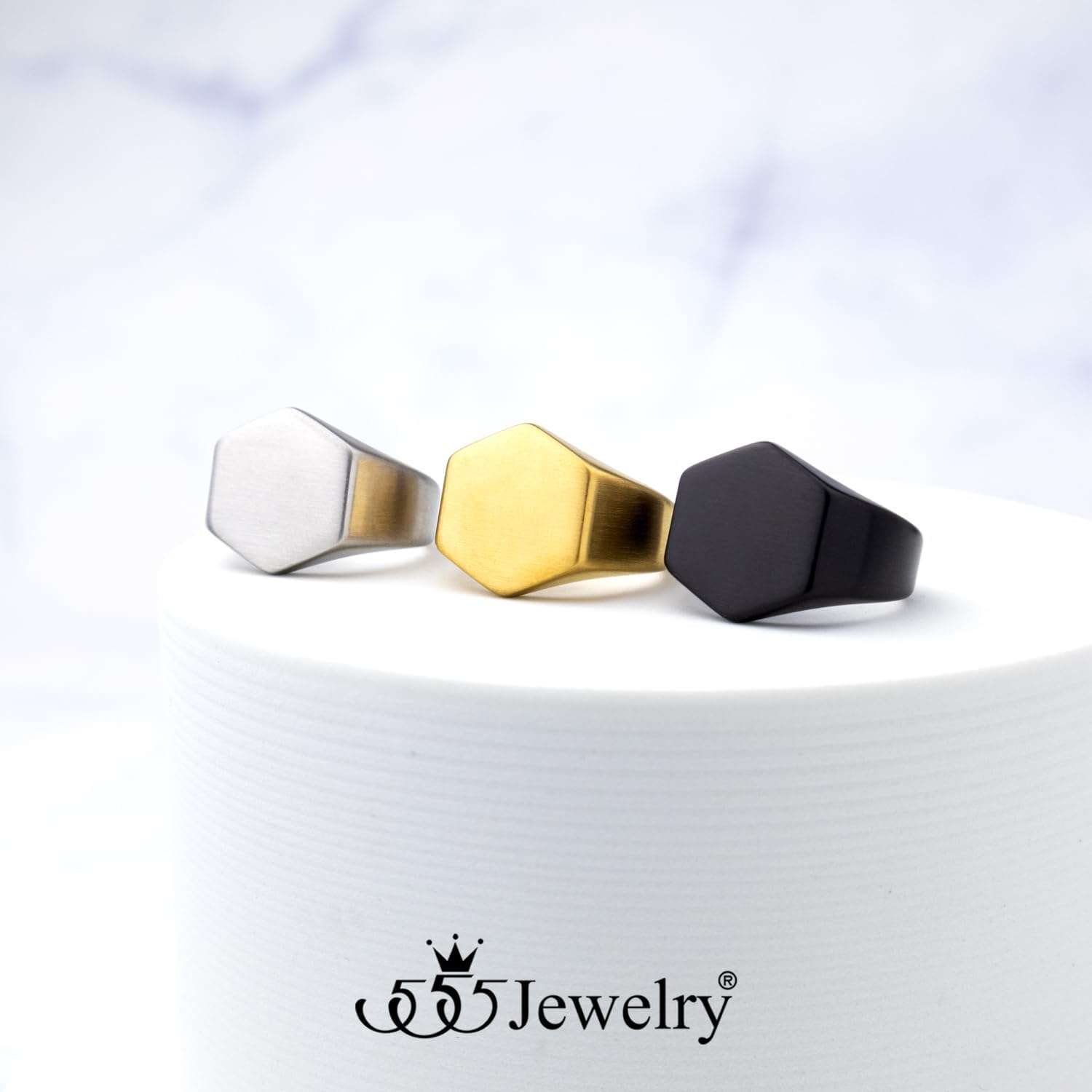 image:image555Jewelry Stainless Steel Solid Plain High Polish Round Signet Ring for MenHexagon Gold