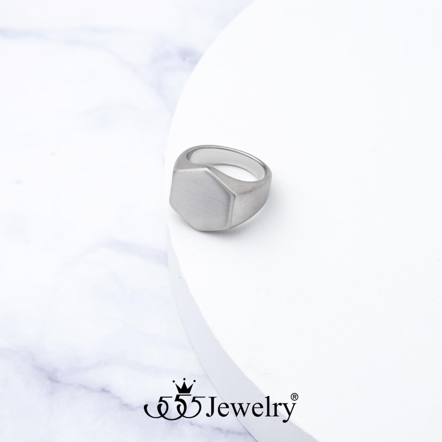 image:image555Jewelry Stainless Steel Solid Plain High Polish Round Signet Ring for MenHexagon Silver