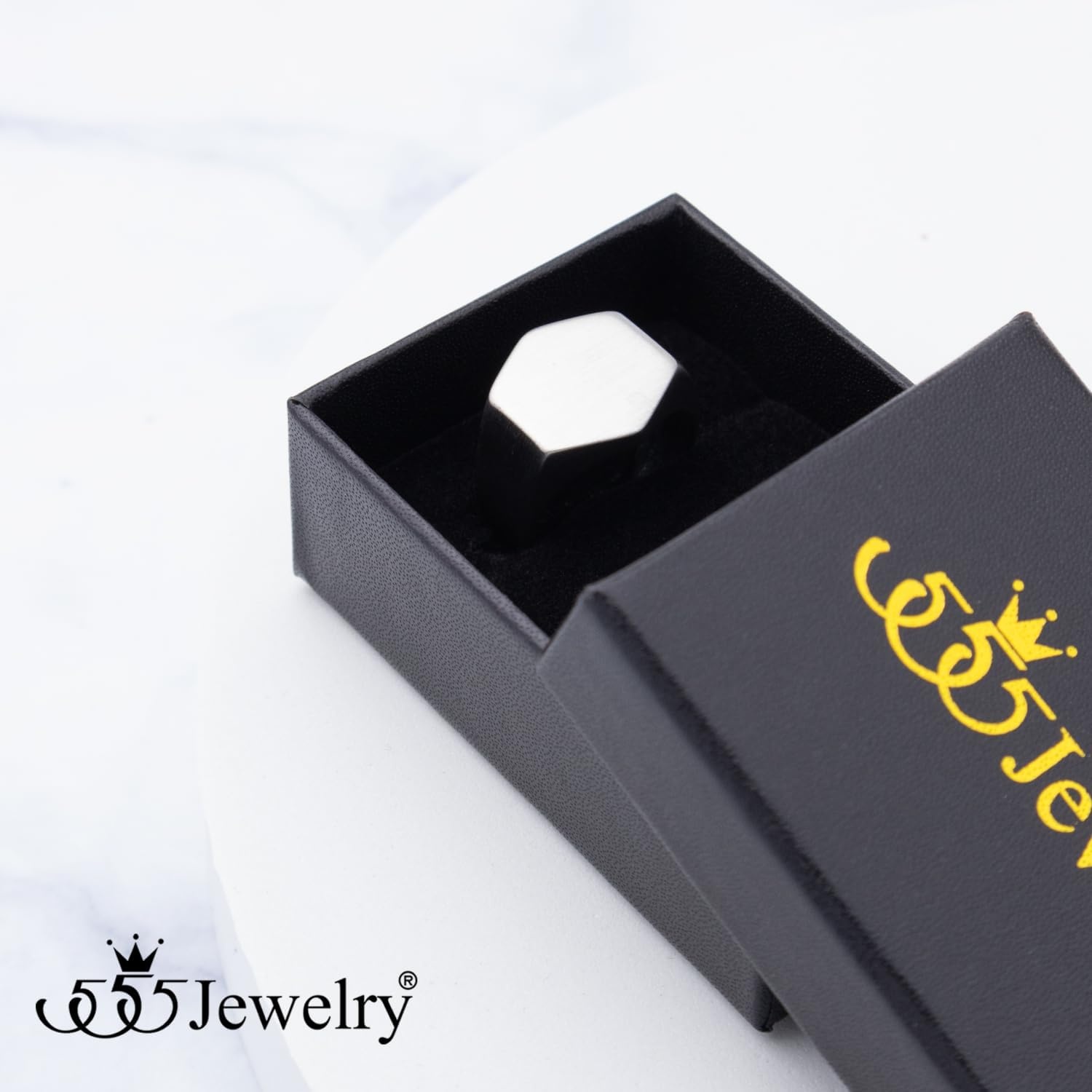 image:image555Jewelry Stainless Steel Solid Plain High Polish Round Signet Ring for MenHexagon Silver