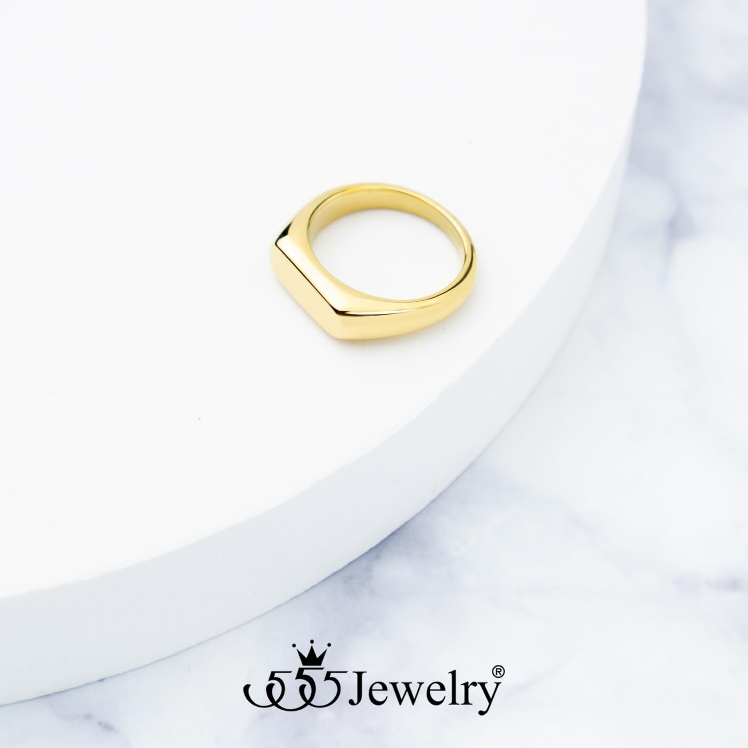image:image555Jewelry Stainless Steel Solid Plain High Polish Round Signet Ring for MenOval Gold