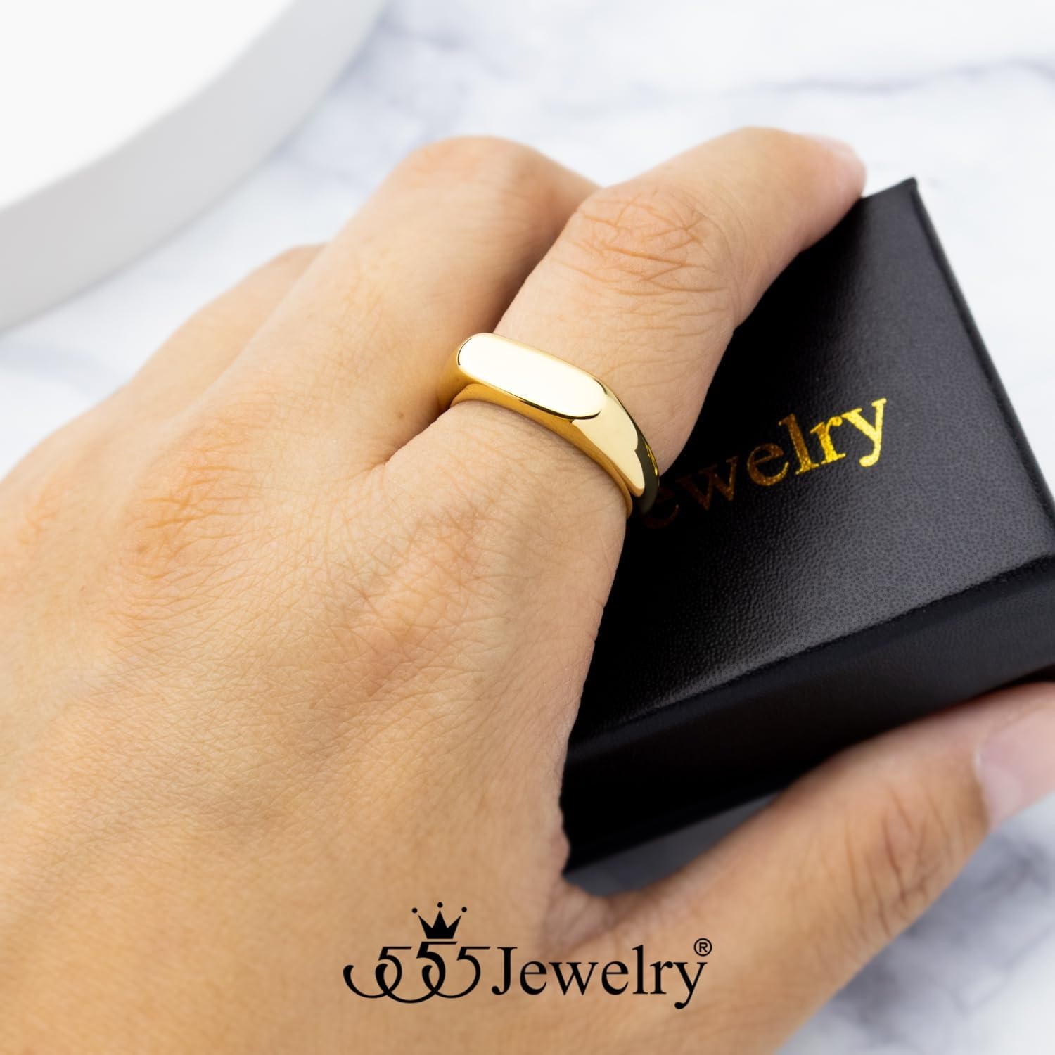 image:image555Jewelry Stainless Steel Solid Plain High Polish Round Signet Ring for MenOval Gold