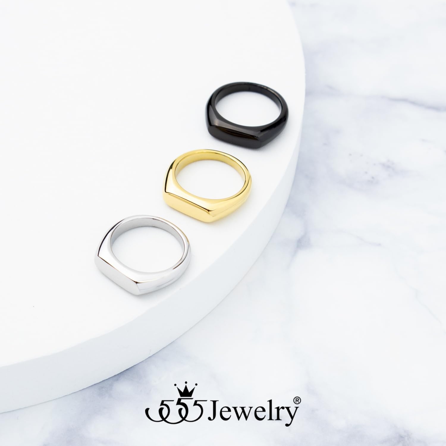 image:image555Jewelry Stainless Steel Solid Plain High Polish Round Signet Ring for MenOval Silver