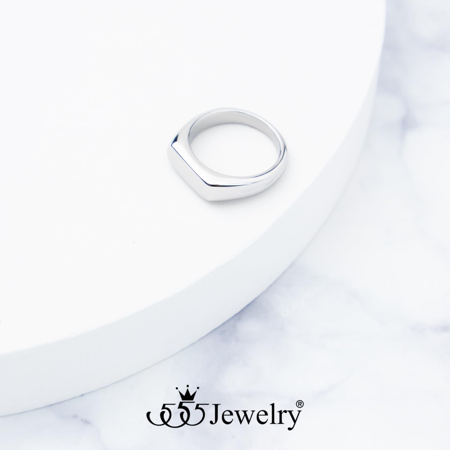 image:image555Jewelry Stainless Steel Solid Plain High Polish Round Signet Ring for MenOval Silver