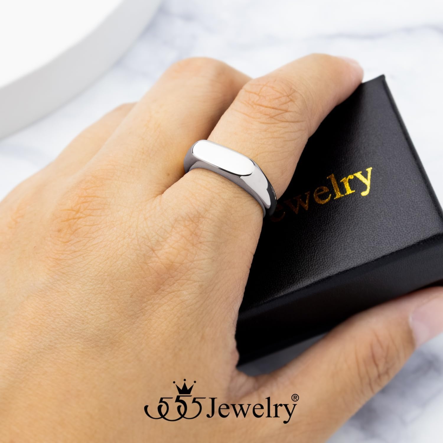 image:image555Jewelry Stainless Steel Solid Plain High Polish Round Signet Ring for MenOval Silver