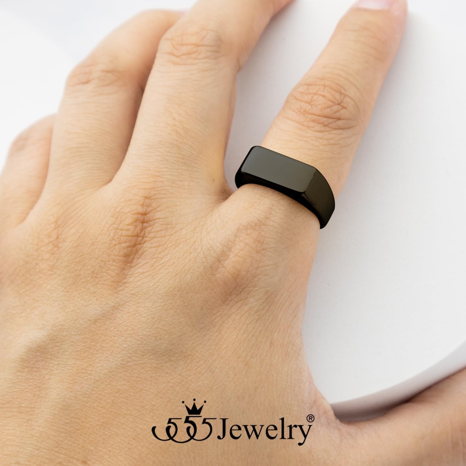 image:image555Jewelry Stainless Steel Solid Plain High Polish Round Signet Ring for MenRectangle Black