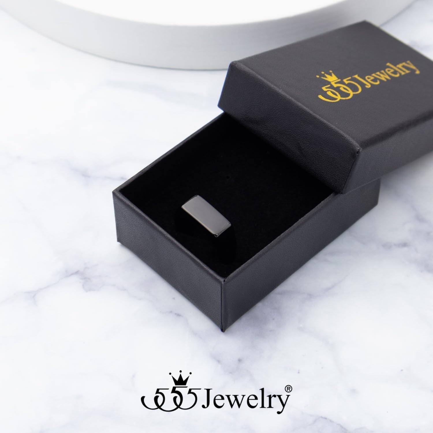 image:image555Jewelry Stainless Steel Solid Plain High Polish Round Signet Ring for MenRectangle Black