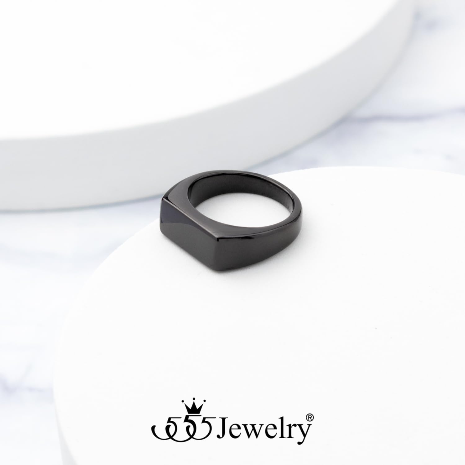image:image555Jewelry Stainless Steel Solid Plain High Polish Round Signet Ring for MenRectangle Black