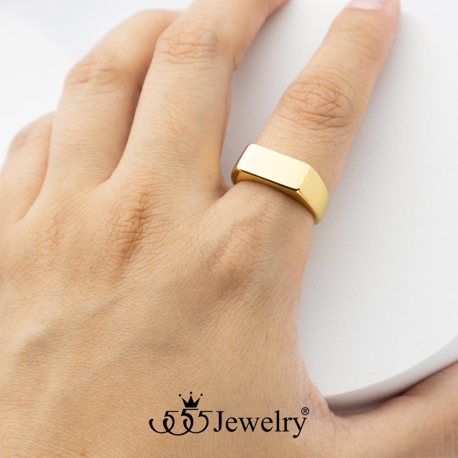 image:image555Jewelry Stainless Steel Solid Plain High Polish Round Signet Ring for MenRectangle Gold