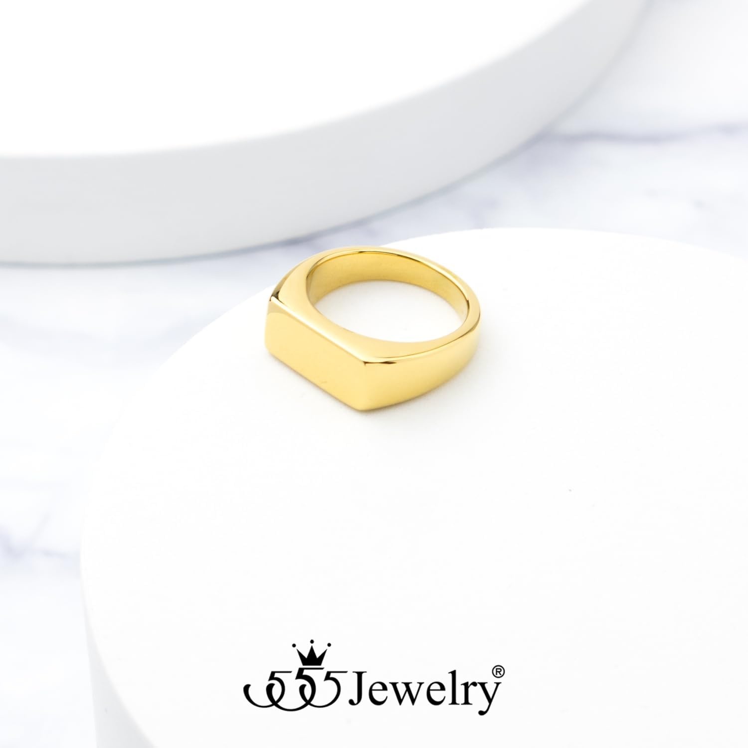image:image555Jewelry Stainless Steel Solid Plain High Polish Round Signet Ring for MenRectangle Gold