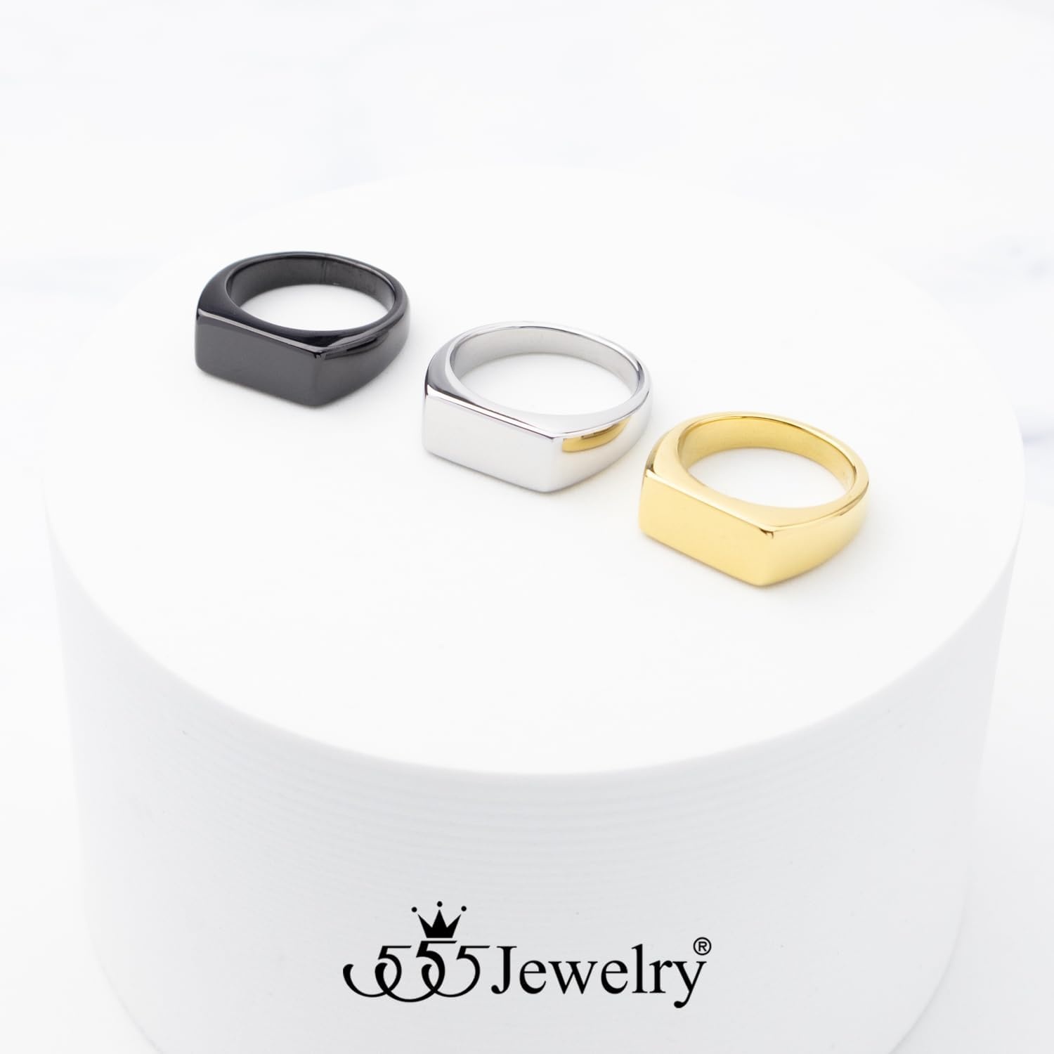 image:image555Jewelry Stainless Steel Solid Plain High Polish Round Signet Ring for MenRectangle Gold