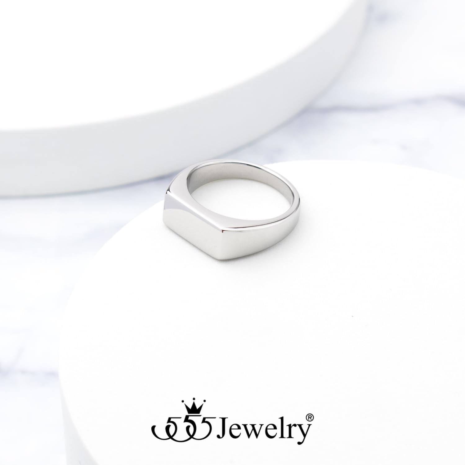 image:image555Jewelry Stainless Steel Solid Plain High Polish Round Signet Ring for MenRectangle Silver
