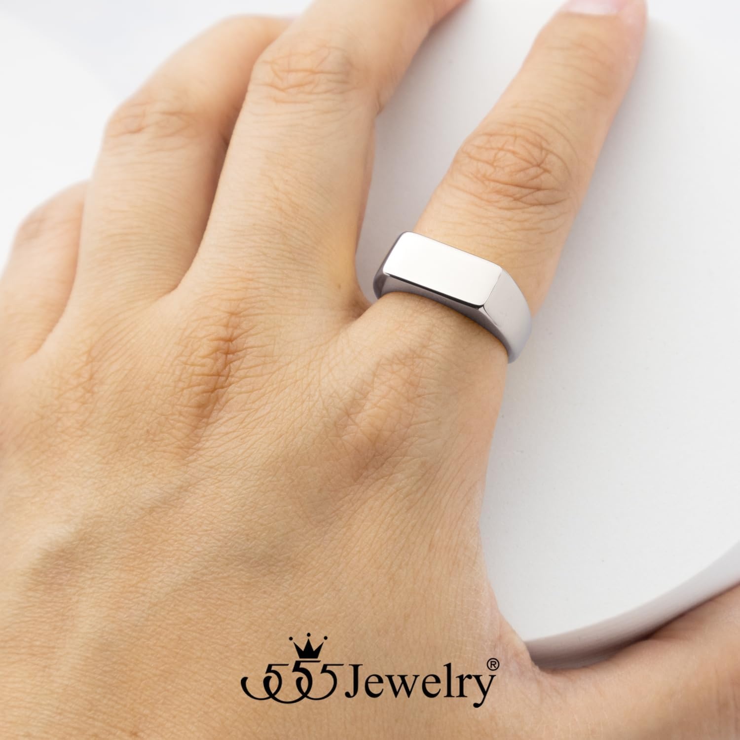 image:image555Jewelry Stainless Steel Solid Plain High Polish Round Signet Ring for MenRectangle Silver
