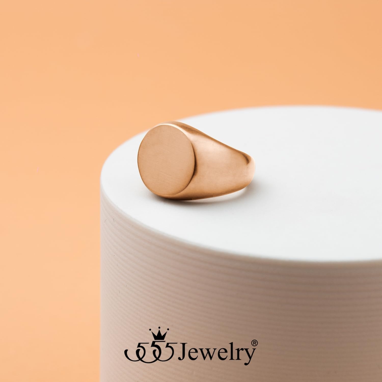 image:image555Jewelry Stainless Steel Solid Plain High Polish Round Signet Ring for MenRose Gold Matt