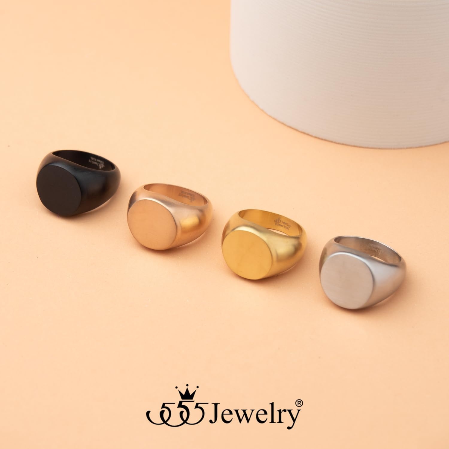 image:image555Jewelry Stainless Steel Solid Plain High Polish Round Signet Ring for MenRose Gold Matt
