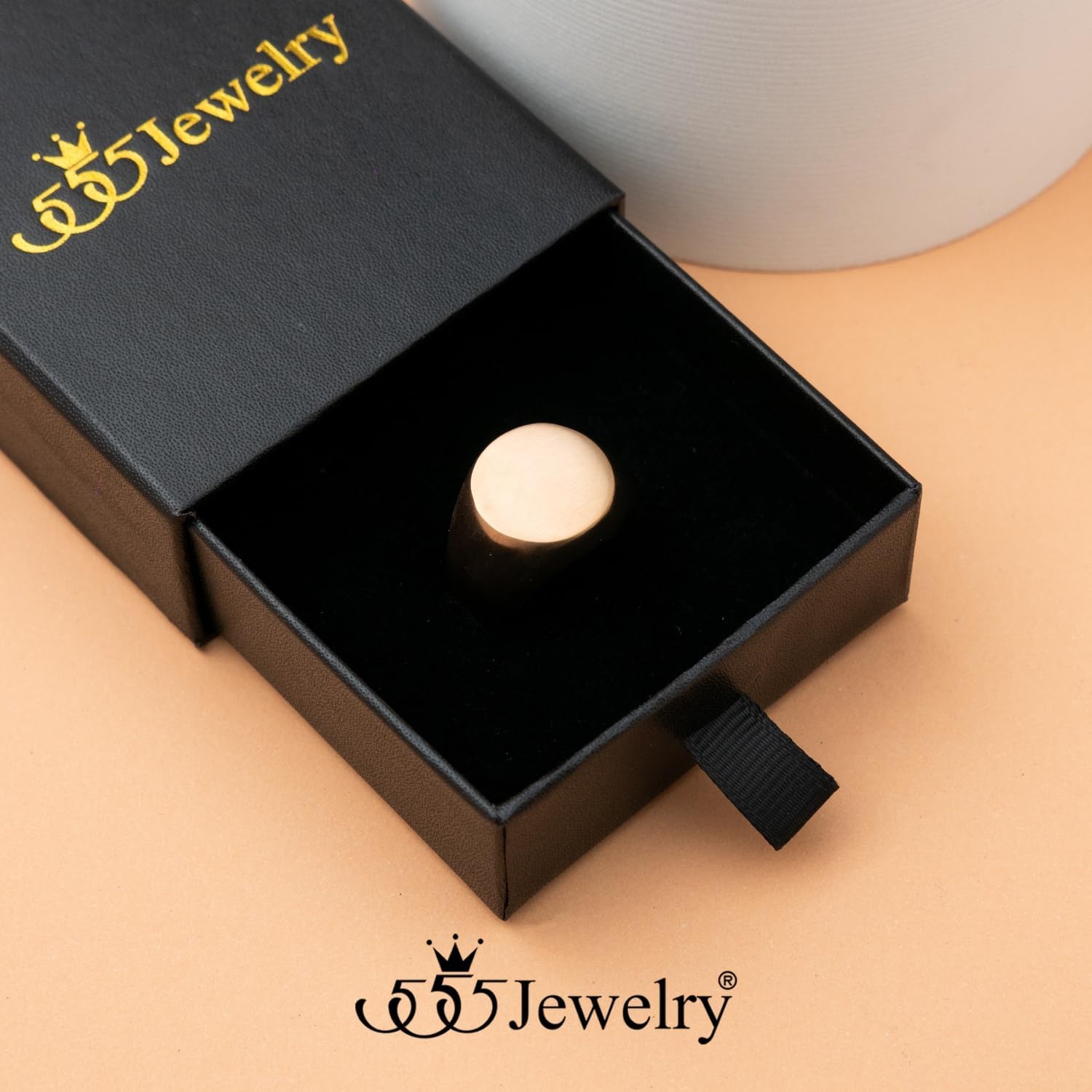 image:image555Jewelry Stainless Steel Solid Plain High Polish Round Signet Ring for MenRose Gold Matt