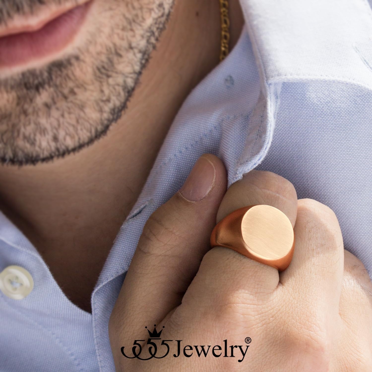 image:image555Jewelry Stainless Steel Solid Plain High Polish Round Signet Ring for MenRose Gold Matt
