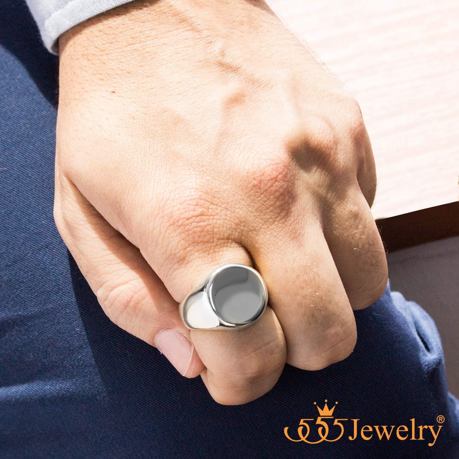 image:image555Jewelry Stainless Steel Solid Plain High Polish Round Signet Ring for MenSilver