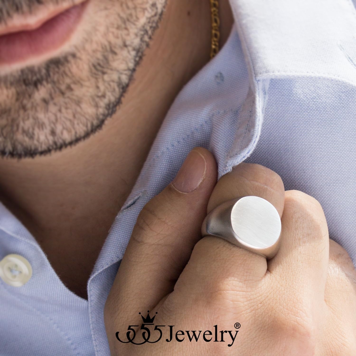 image:image555Jewelry Stainless Steel Solid Plain High Polish Round Signet Ring for MenSilver Matt
