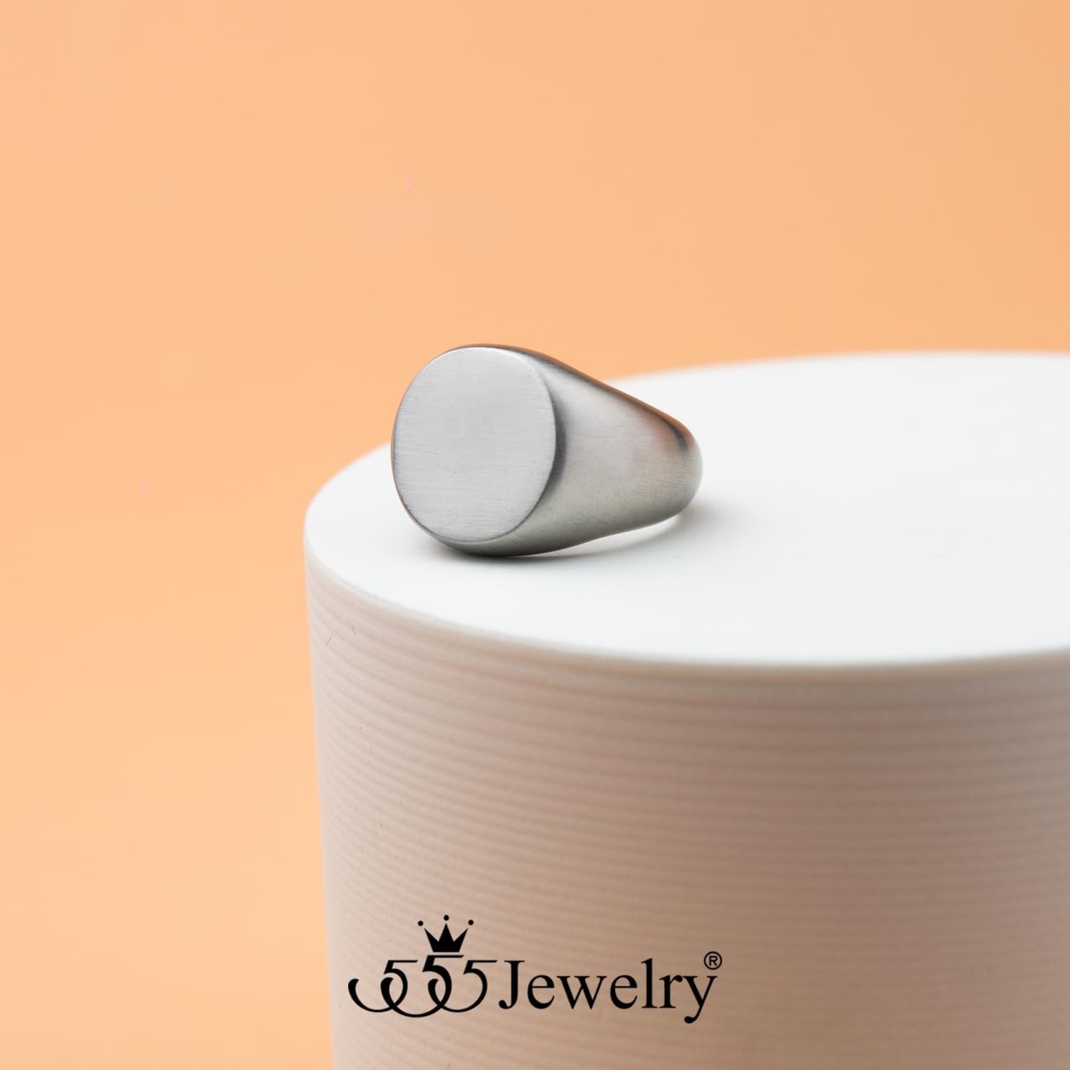 image:image555Jewelry Stainless Steel Solid Plain High Polish Round Signet Ring for MenSilver Matt