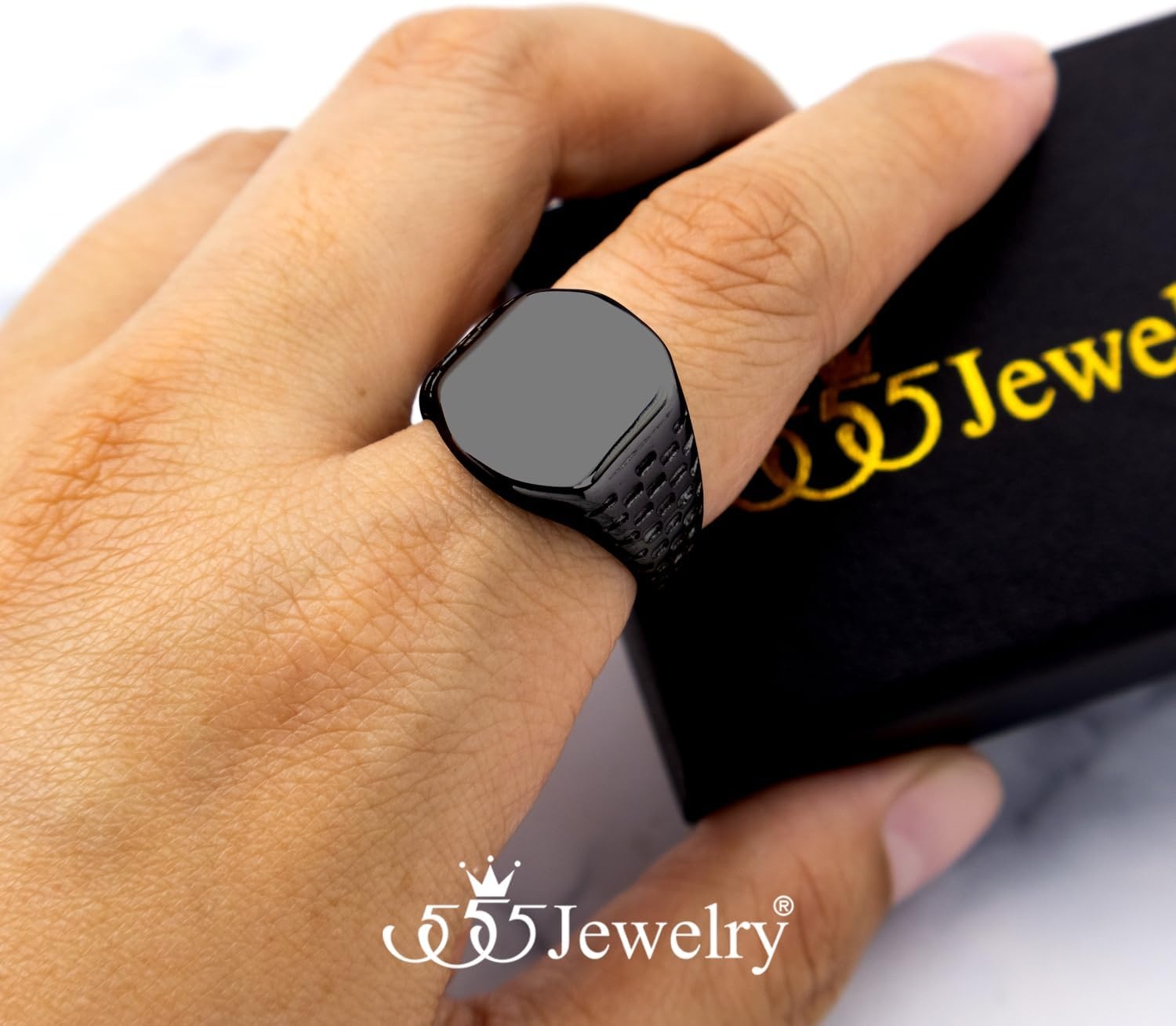 image:image555Jewelry Stainless Steel Solid Plain High Polish Round Signet Ring for MenSquare Black