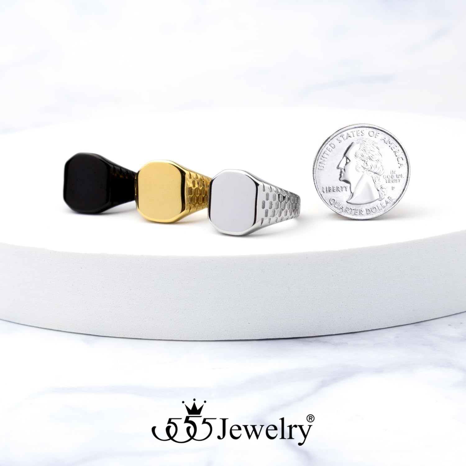 image:image555Jewelry Stainless Steel Solid Plain High Polish Round Signet Ring for MenSquare Black