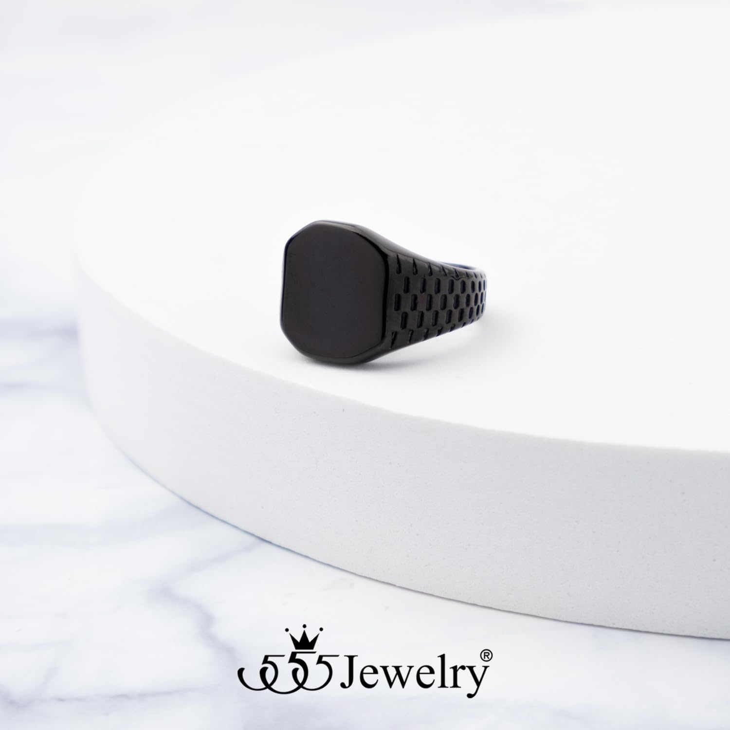 image:image555Jewelry Stainless Steel Solid Plain High Polish Round Signet Ring for MenSquare Black