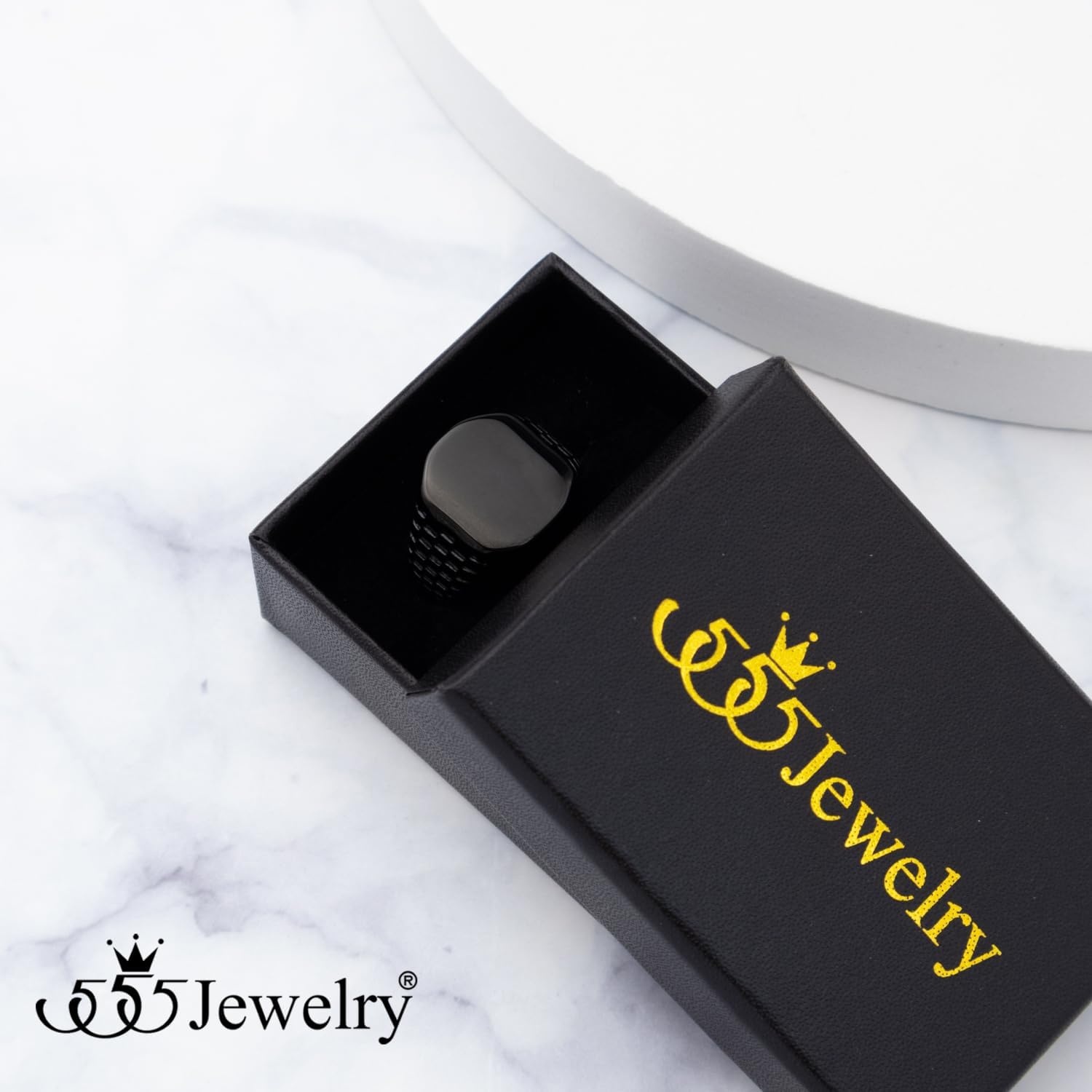 image:image555Jewelry Stainless Steel Solid Plain High Polish Round Signet Ring for MenSquare Black