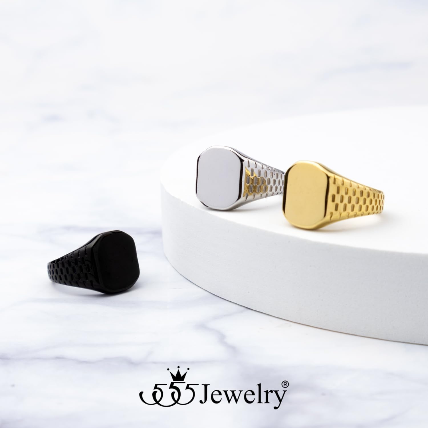 image:image555Jewelry Stainless Steel Solid Plain High Polish Round Signet Ring for MenSquare Gold