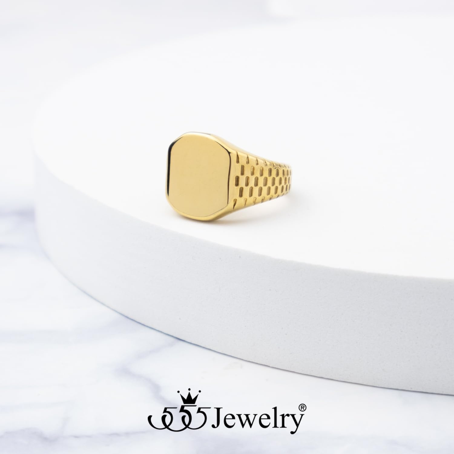 image:image555Jewelry Stainless Steel Solid Plain High Polish Round Signet Ring for MenSquare Gold