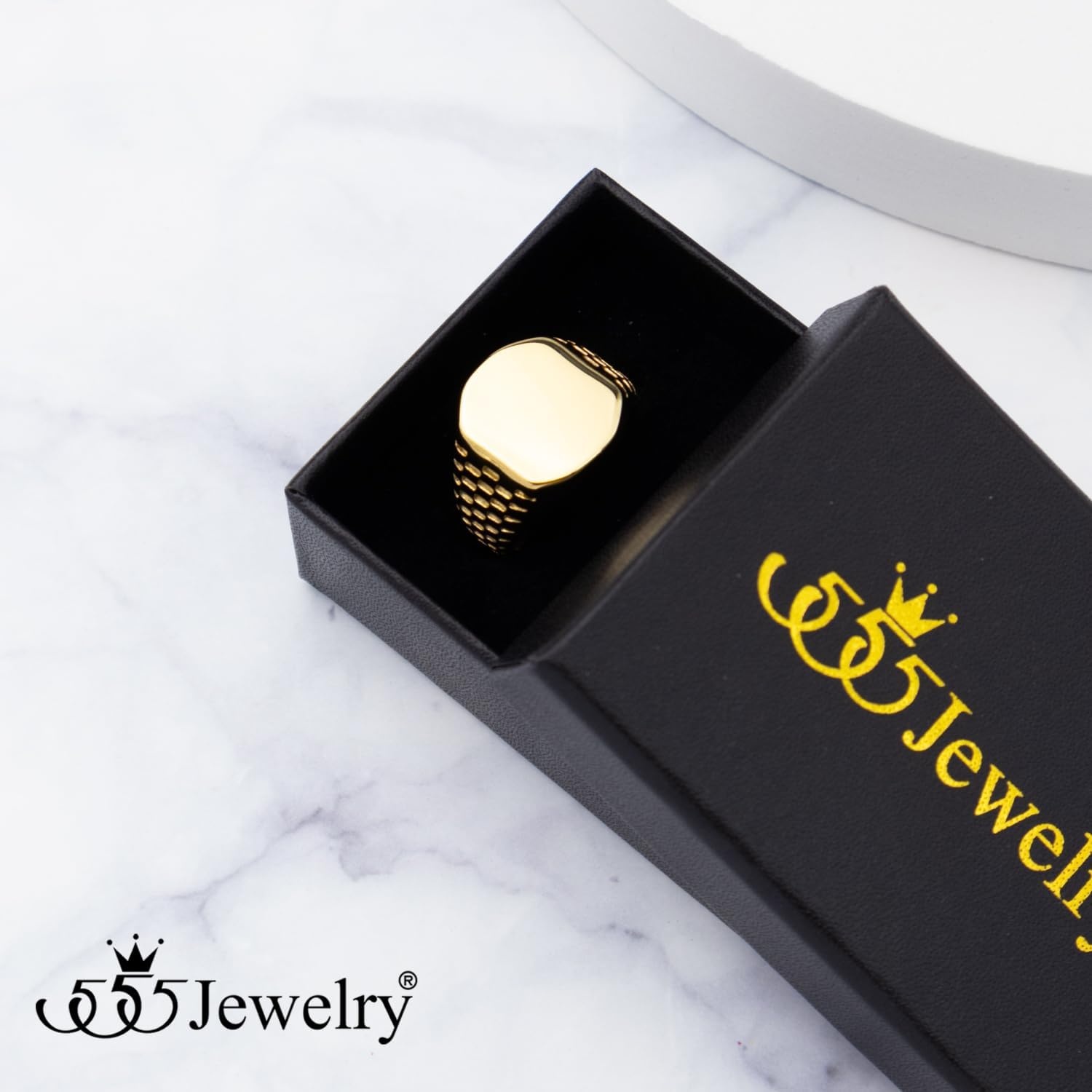 image:image555Jewelry Stainless Steel Solid Plain High Polish Round Signet Ring for MenSquare Gold