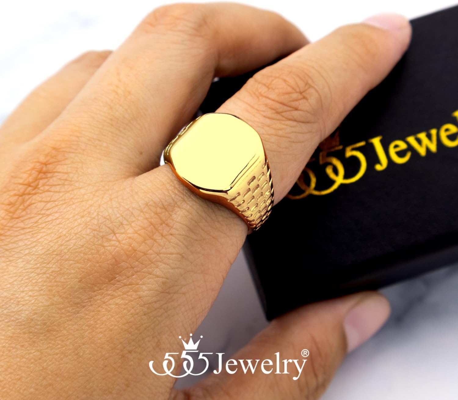 image:image555Jewelry Stainless Steel Solid Plain High Polish Round Signet Ring for MenSquare Gold