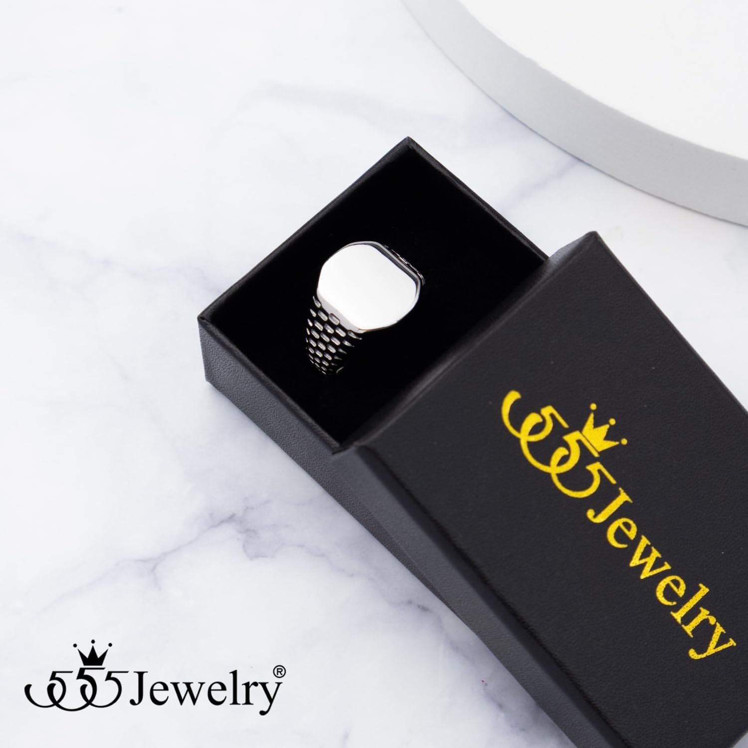 image:image555Jewelry Stainless Steel Solid Plain High Polish Round Signet Ring for MenSquare Silver
