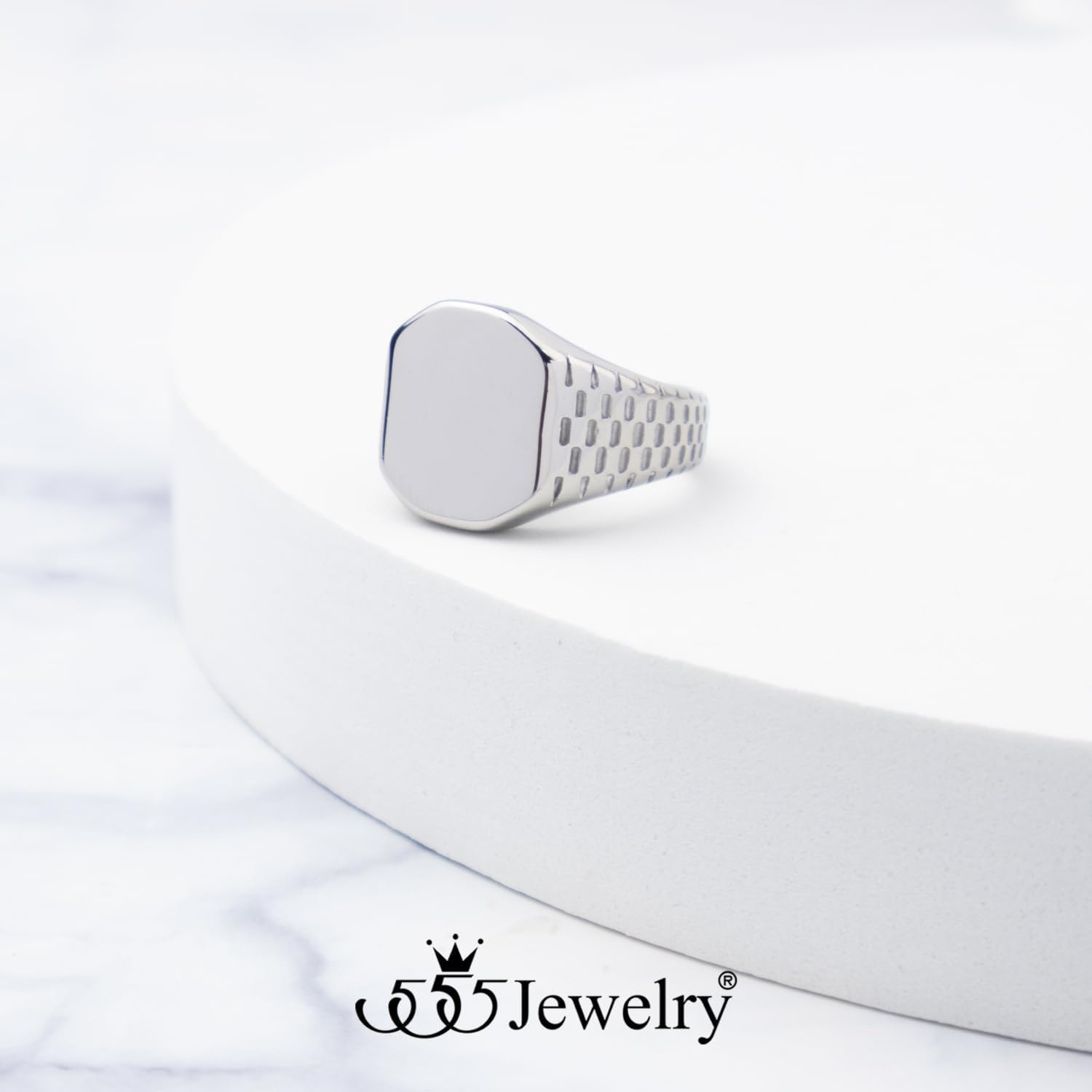 image:image555Jewelry Stainless Steel Solid Plain High Polish Round Signet Ring for MenSquare Silver