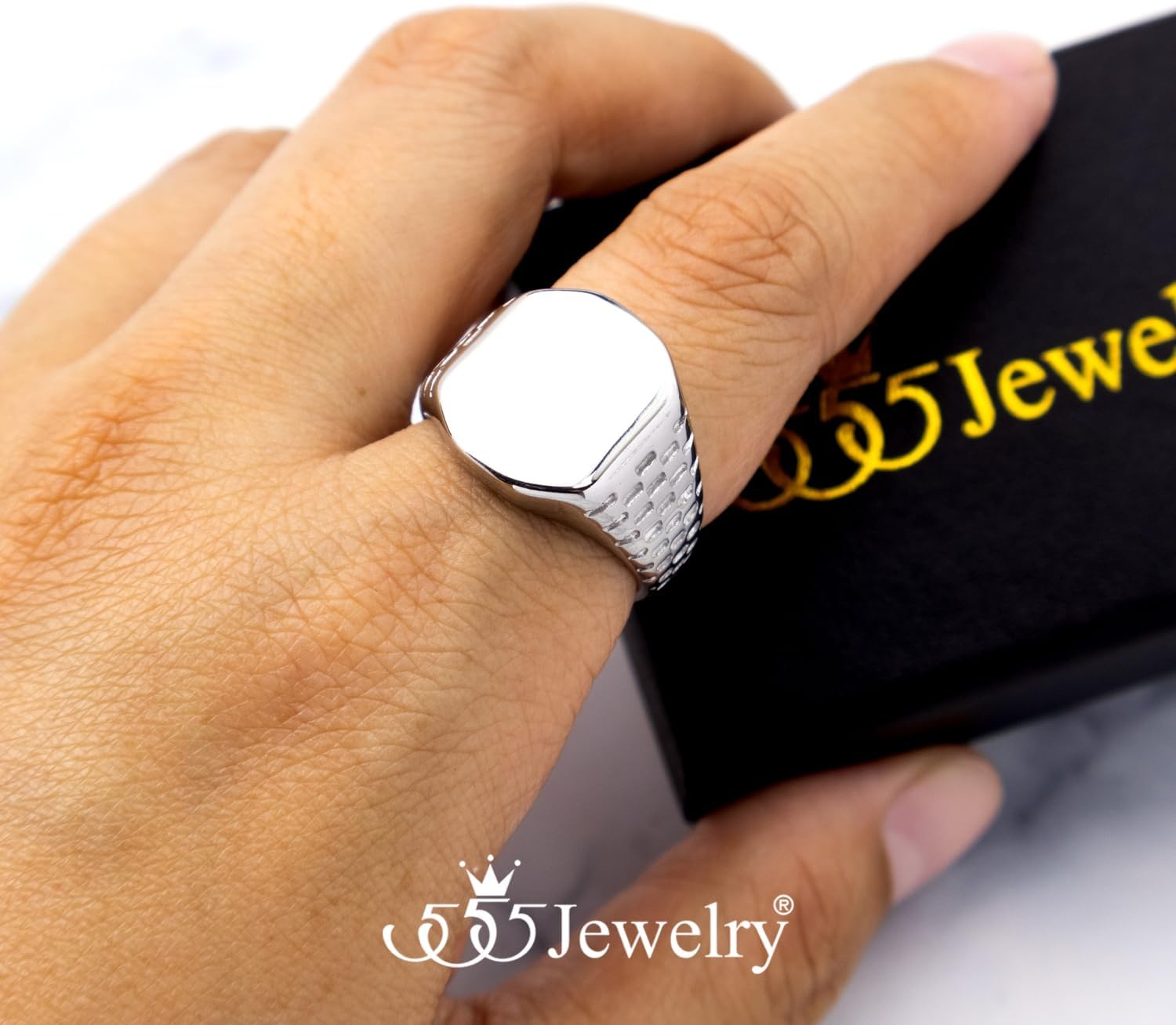 image:image555Jewelry Stainless Steel Solid Plain High Polish Round Signet Ring for MenSquare Silver