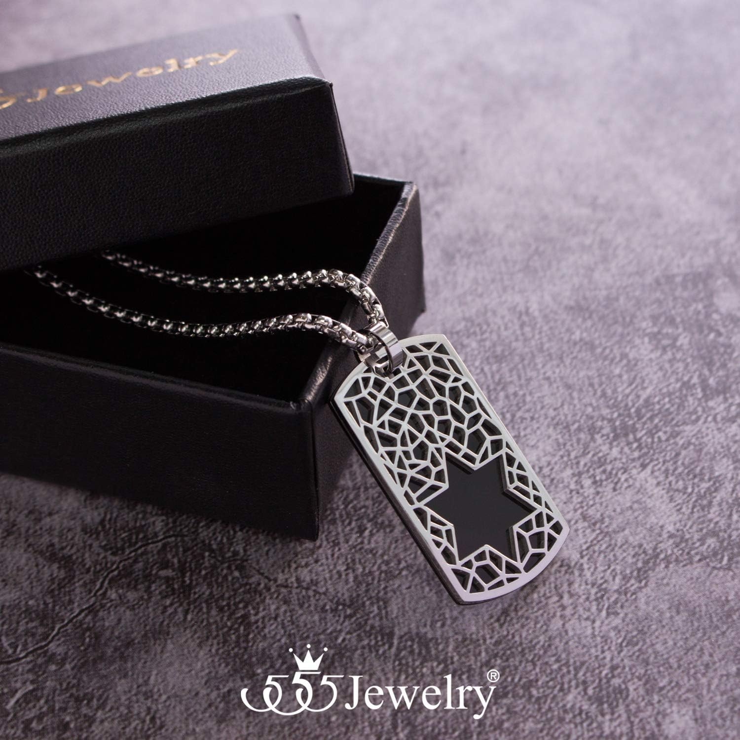 image:image555Jewelry Stainless Steel Star of David Dog Tag Necklace for Men amp Women 1624 Inch Box ChainBlack