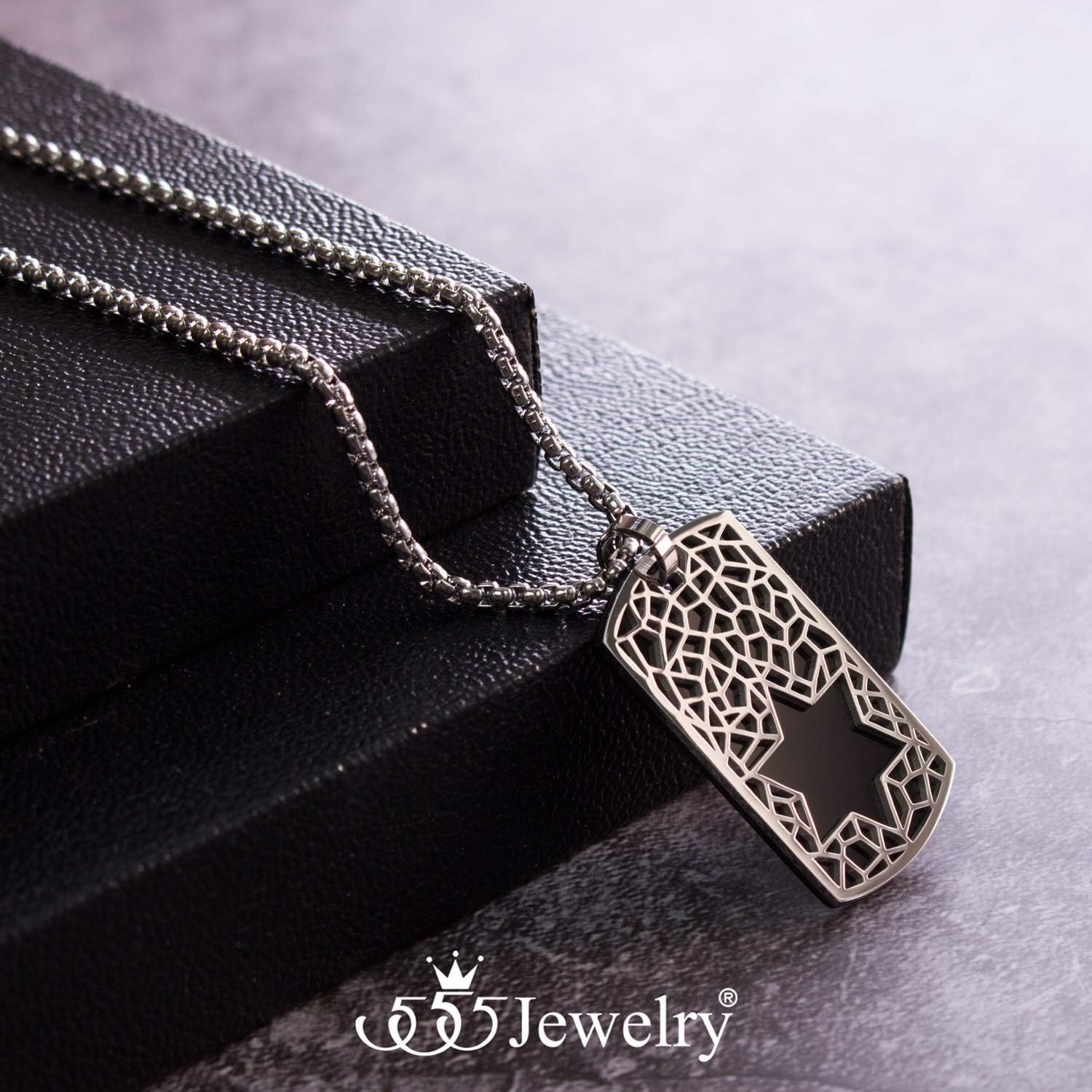 image:image555Jewelry Stainless Steel Star of David Dog Tag Necklace for Men amp Women 1624 Inch Box ChainBlack