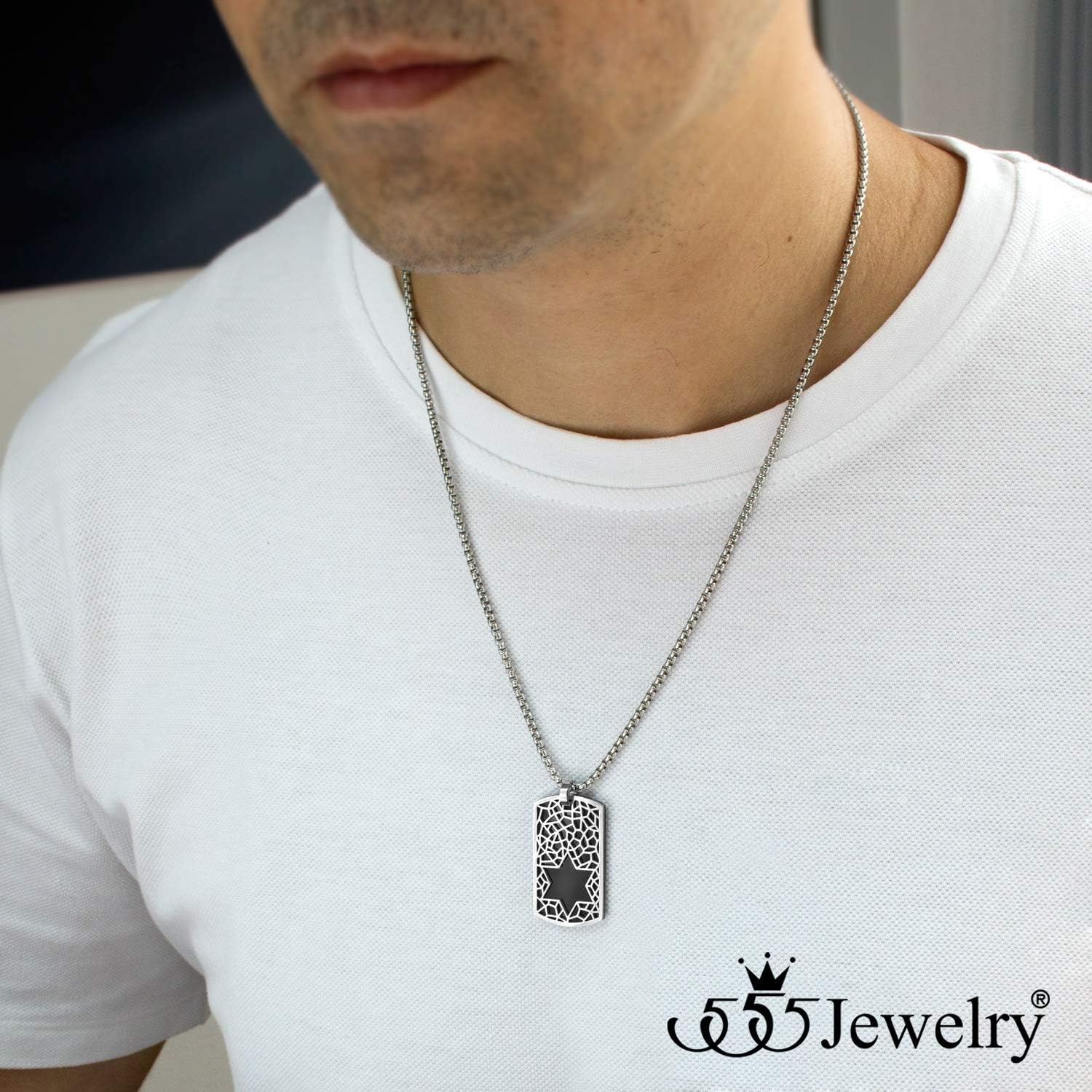 image:image555Jewelry Stainless Steel Star of David Dog Tag Necklace for Men amp Women 1624 Inch Box ChainBlack