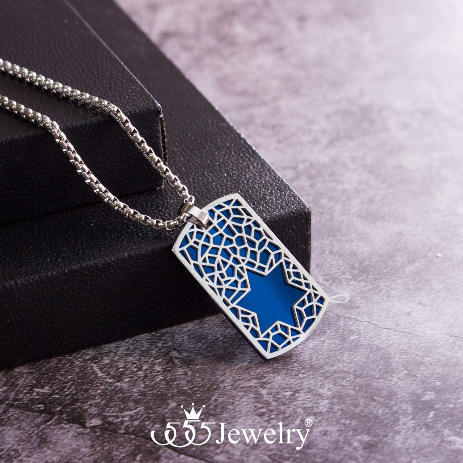 image:image555Jewelry Stainless Steel Star of David Dog Tag Necklace for Men amp Women 1624 Inch Box ChainBlue
