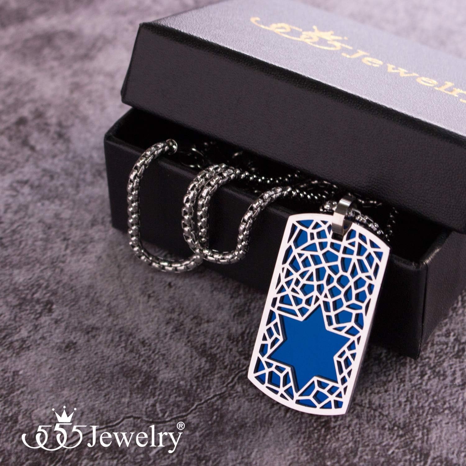 image:image555Jewelry Stainless Steel Star of David Dog Tag Necklace for Men amp Women 1624 Inch Box ChainBlue