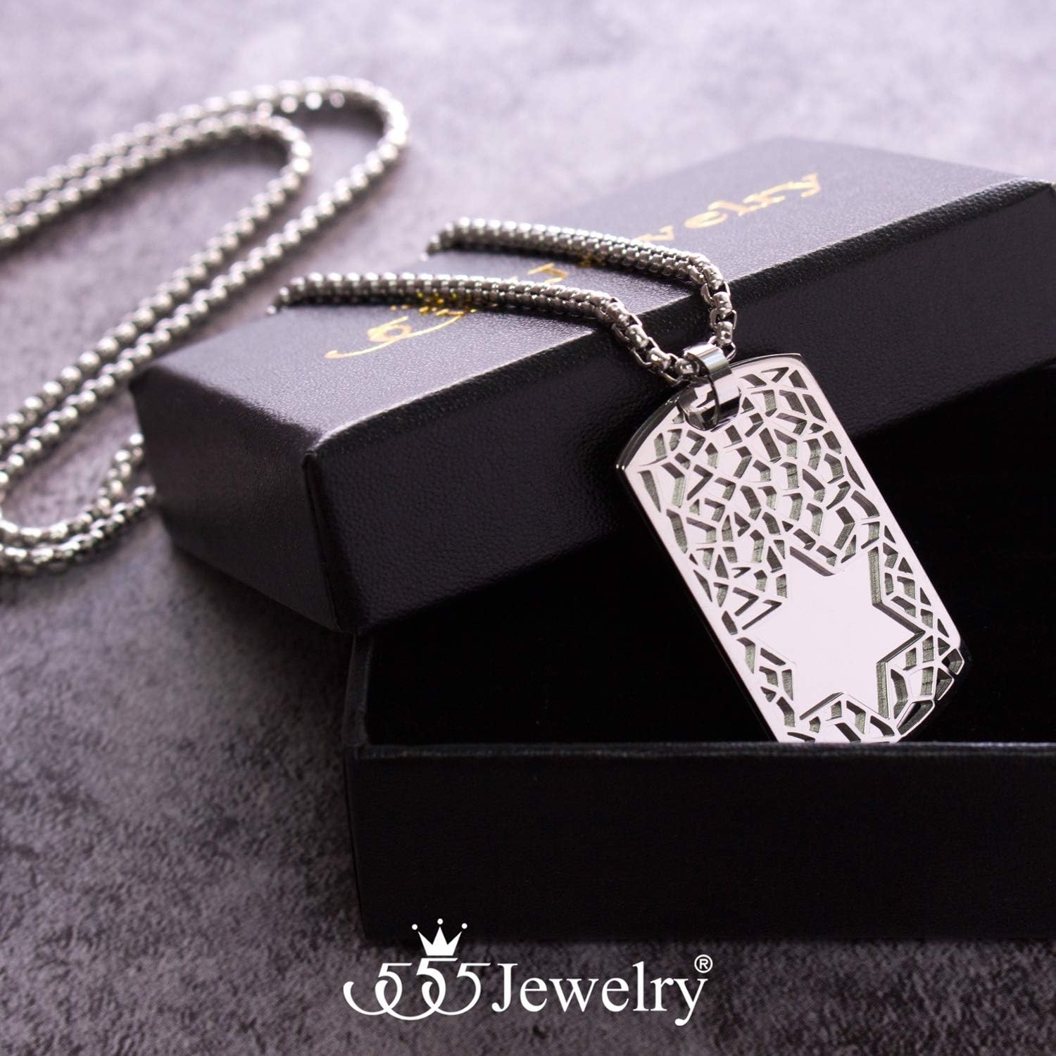 image:image555Jewelry Stainless Steel Star of David Dog Tag Necklace for Men amp Women 1624 Inch Box ChainSilver